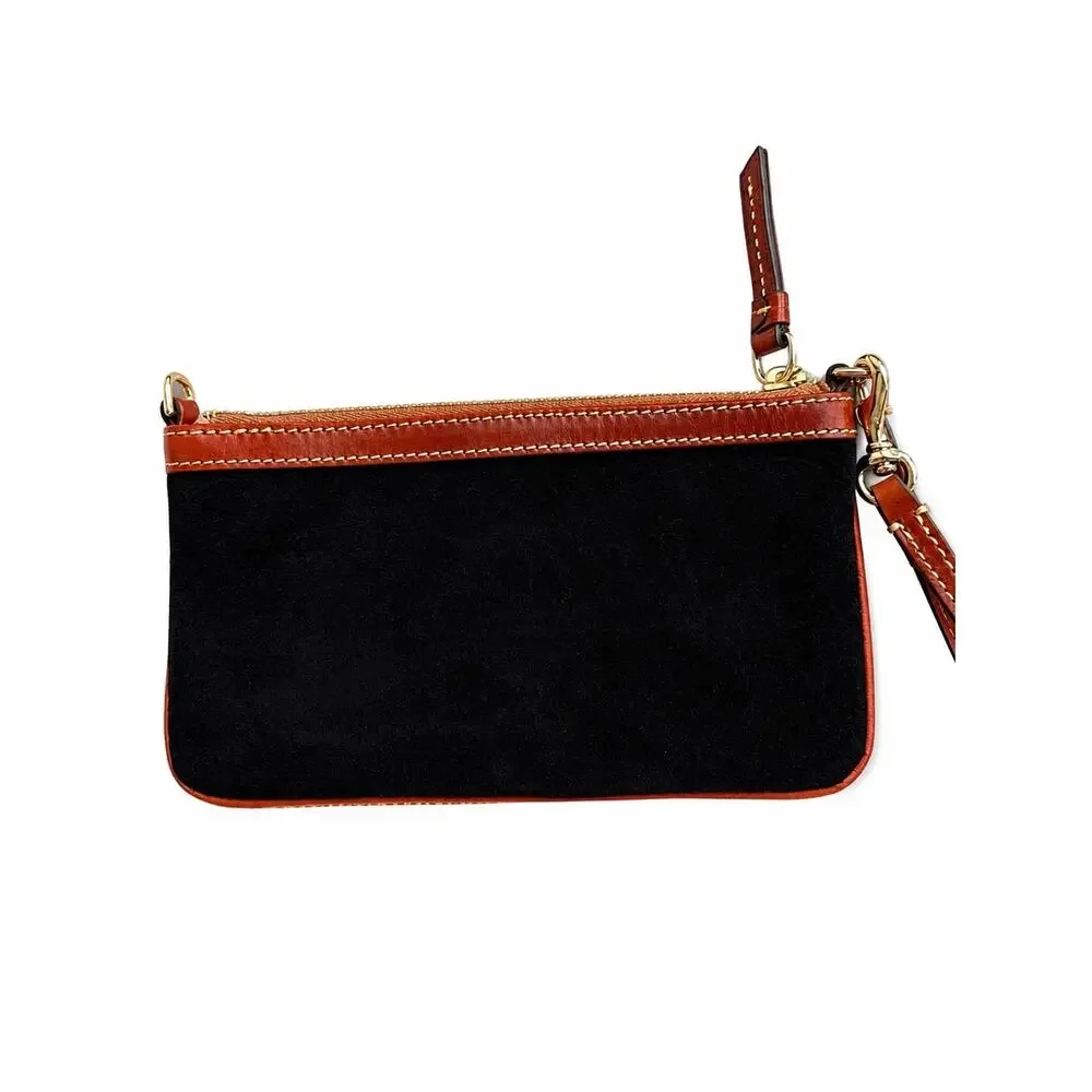 SOLD Dooney & Bourke Black Suede Leather Trim Wristlet Clutch Wallet Red Lining